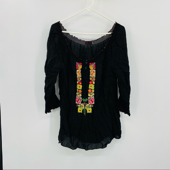 Johnny Was Black Floral Embroidered Blouse Small - Picture 1 of 9